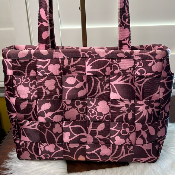 HARVEYS Seatbelt Classic Brown & Pink Leaf and Florals Shoulder Bag Vintage EC - Picture 3 of 17